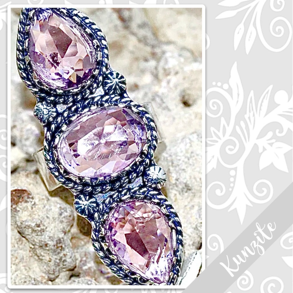 Kunzite Large Southwest-Style Silver Artisan Ring, Size 7.5 (Light Pink) - Picture 2 of 2